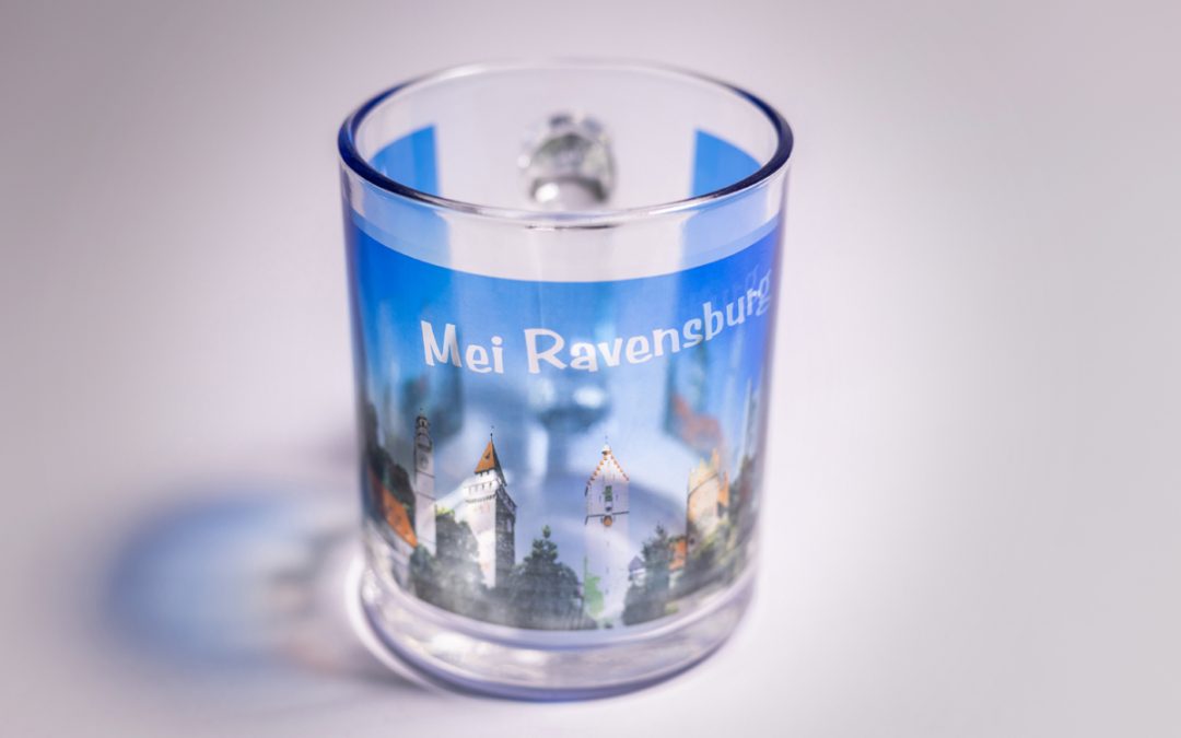 Becher aus Glas mit Bild “Mei Ravensburg”